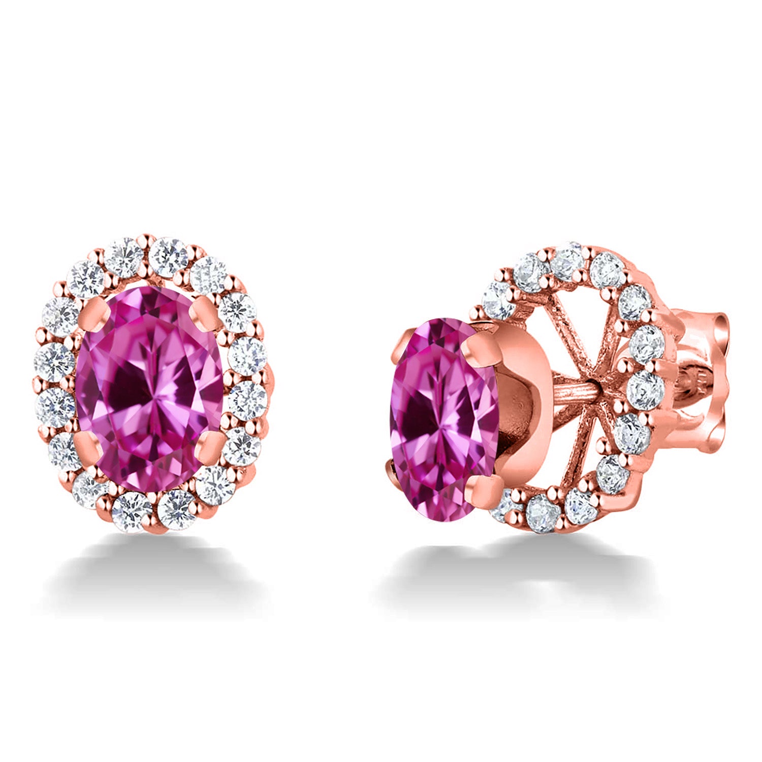 Pink Created Sapphire - September_Earrings in 925 Rose Gold Plated Silver