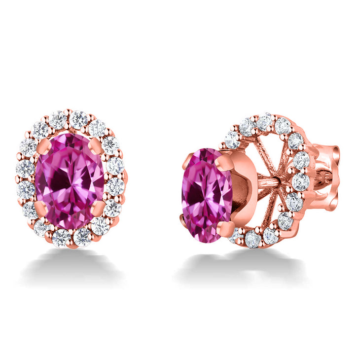 Pink Created Sapphire - September_Earrings in 925 Rose Gold Plated Silver