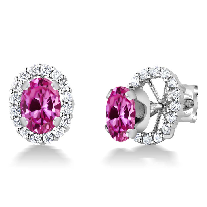 Pink Created Sapphire - September_Earrings in 925 Sterling Silver