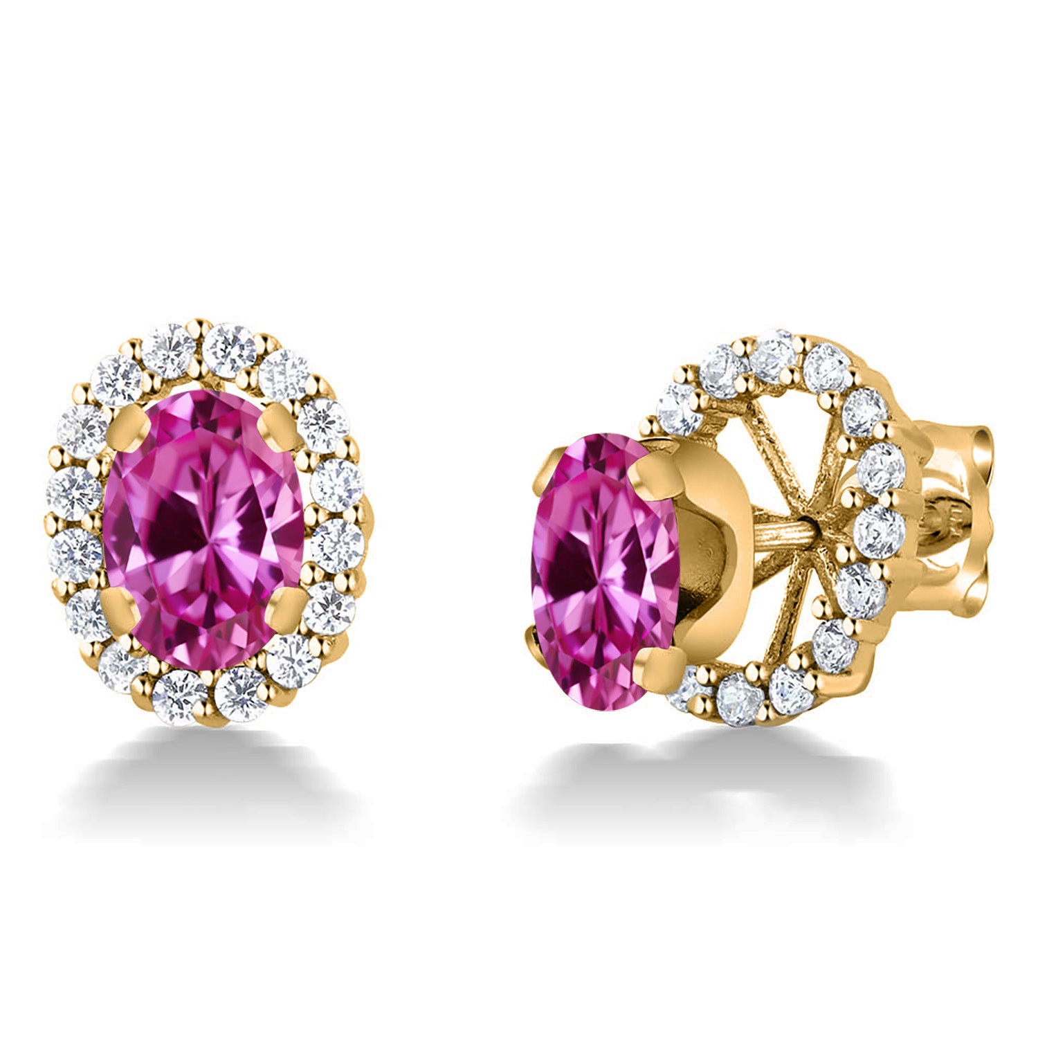 Pink Created Sapphire - September_Earrings in 925 Yellow Gold Plated Silver