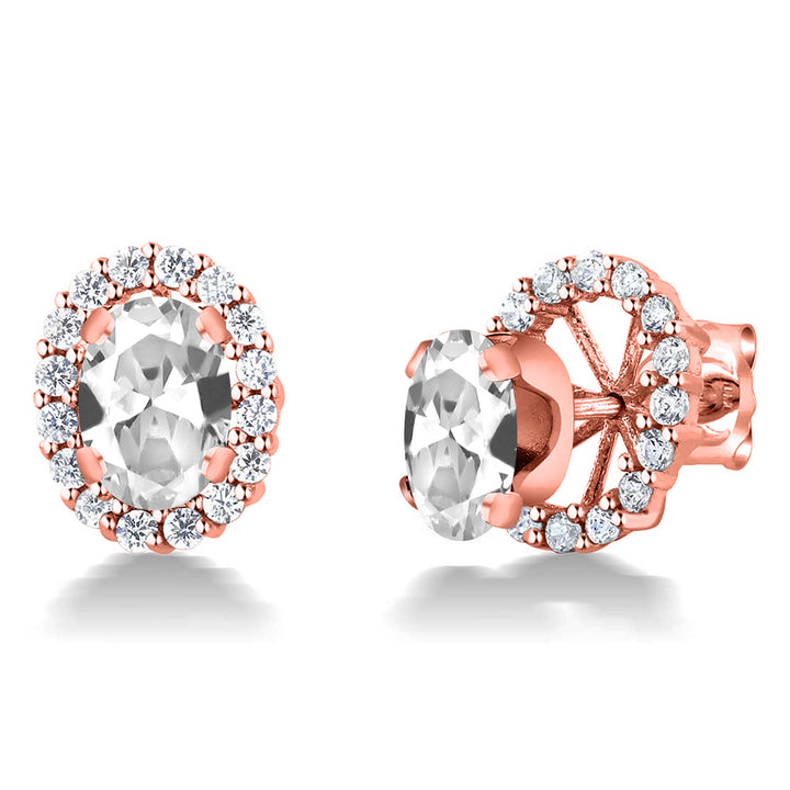 White Created Sapphire - September_Earrings in 925 Rose Gold Plated Silver