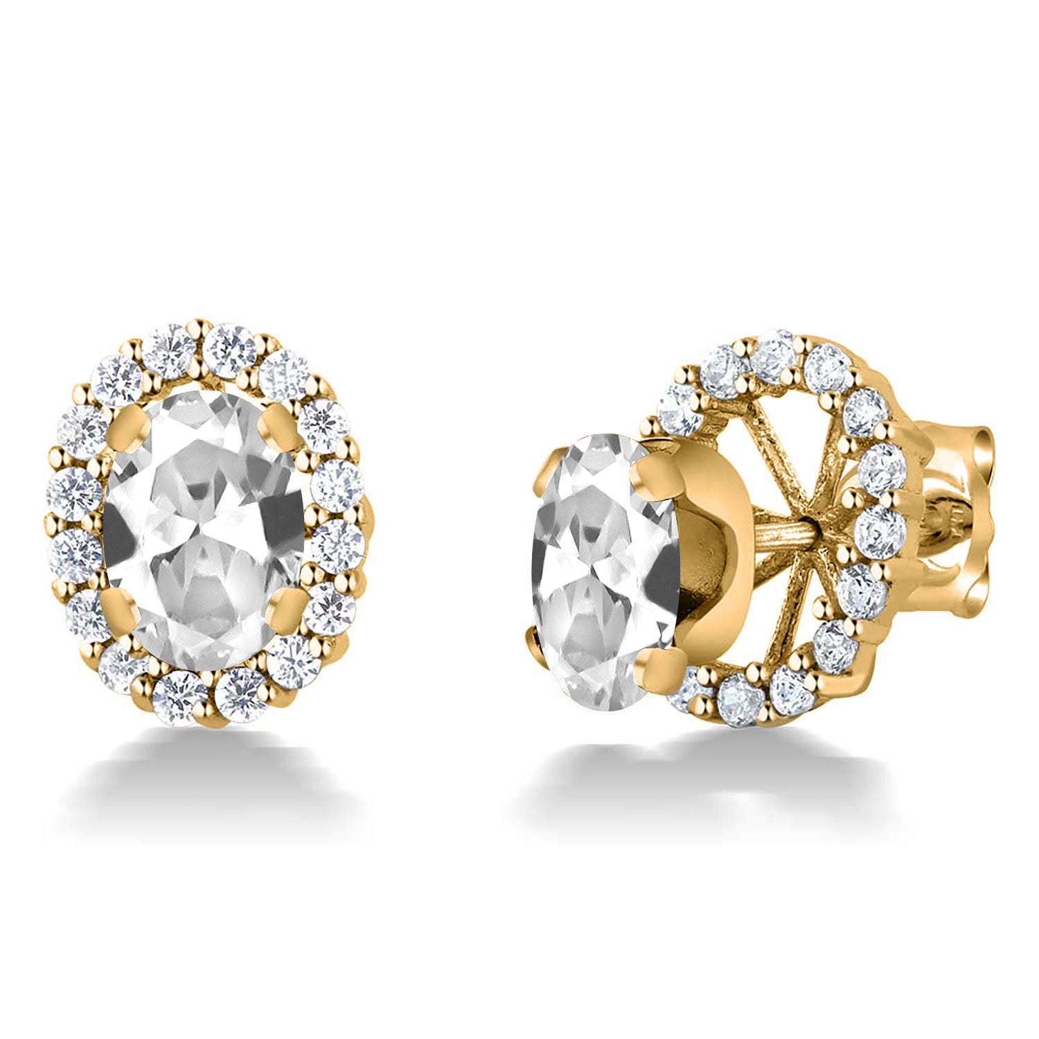 White Created Sapphire - September_Earrings in 925 Yellow Gold Plated Silver