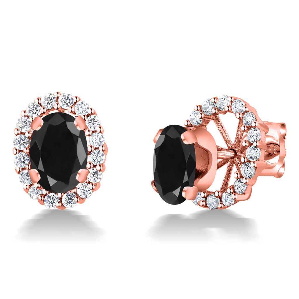 Black Sapphire - September_Earrings in 925 Rose Gold Plated Silver