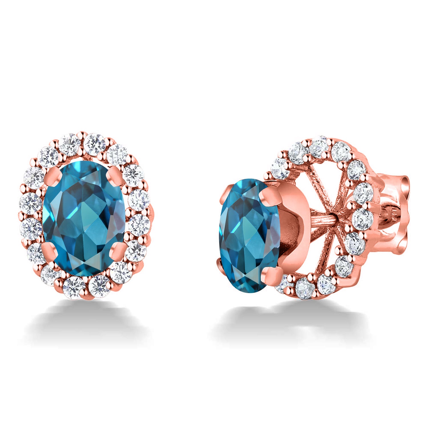 London Blue Topaz - November_Earrings in 925 Rose Gold Plated Silver