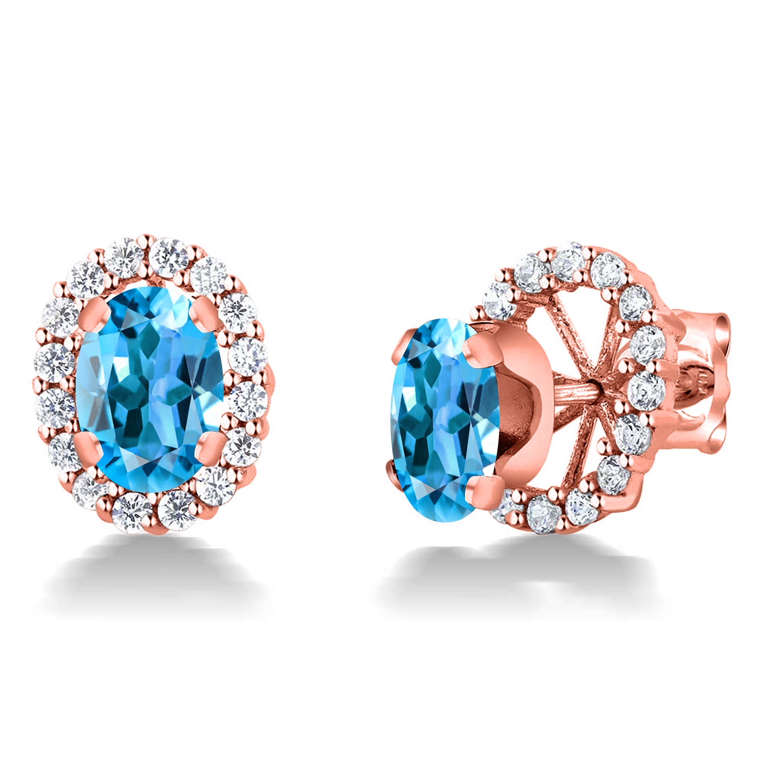 Swiss Blue Topaz - November_Earrings in 925 Rose Gold Plated Silver