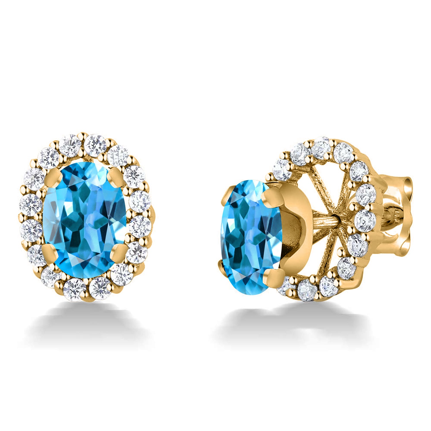 Swiss Blue Topaz - November_Earrings in 925 Yellow Gold Plated Silver
