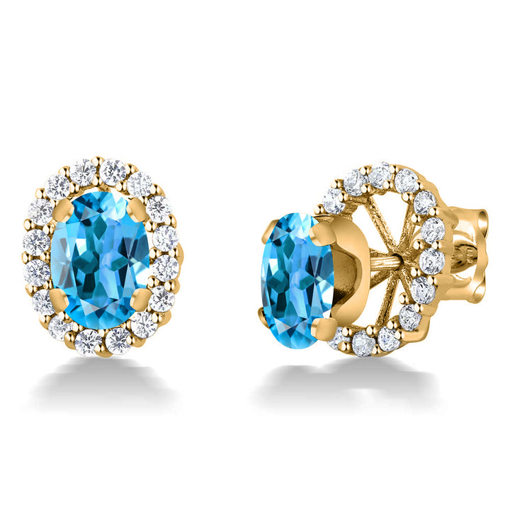 Swiss Blue Topaz - November_Earrings in 925 Yellow Gold Plated Silver