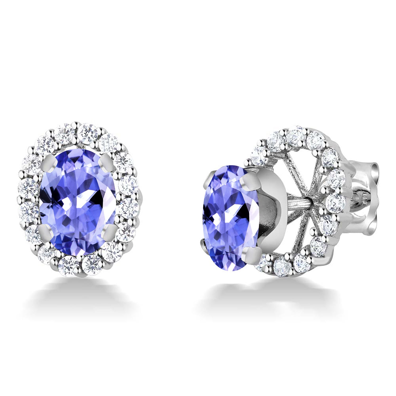 925 Sterling Silver Oval Blue Tanzanite Removable Jacket Stud Earrings For Women (1.50 Cttw, Gemstone Birthstone, Oval 7X5MM)