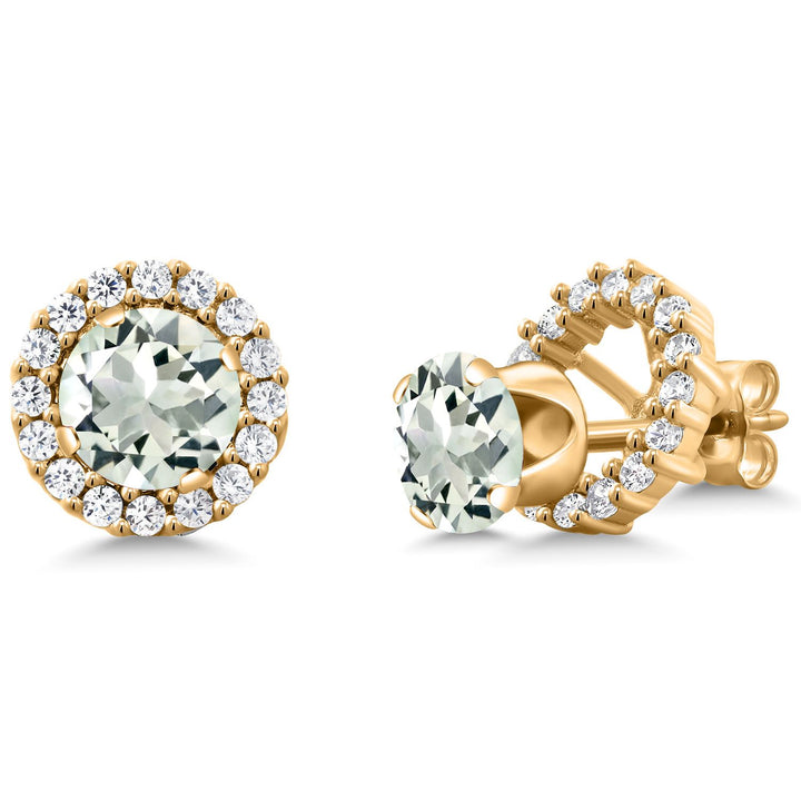 Gem Stone King 18K Yellow Gold Plated Silver Round 6MM Gemstone Birthstone Removable Jacket Stud Halo Earrings for Women