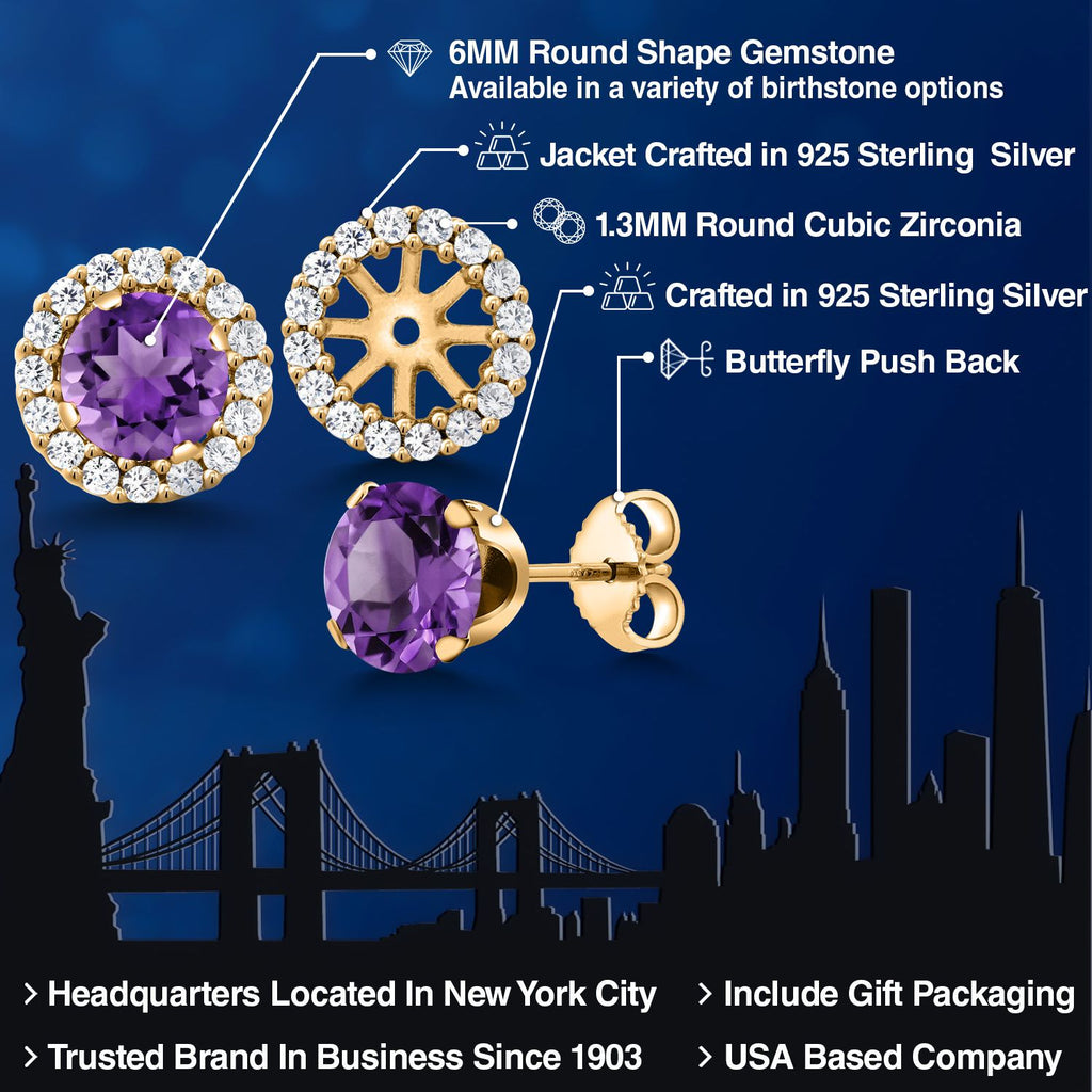 Amethyst - February_Earrings in 925 Yellow Gold Plated Silver