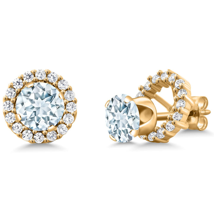 Gem Stone King 18K Yellow Gold Plated Silver Round 6MM Gemstone Birthstone Removable Jacket Stud Halo Earrings for Women
