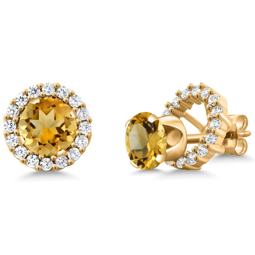 Gem Stone King 18K Yellow Gold Plated Silver Round 6MM Gemstone Birthstone Removable Jacket Stud Halo Earrings for Women