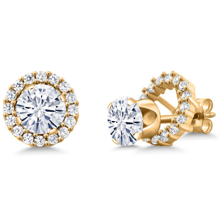 Gem Stone King 18K Yellow Gold Plated Silver Round 6MM Gemstone Birthstone Removable Jacket Stud Halo Earrings for Women