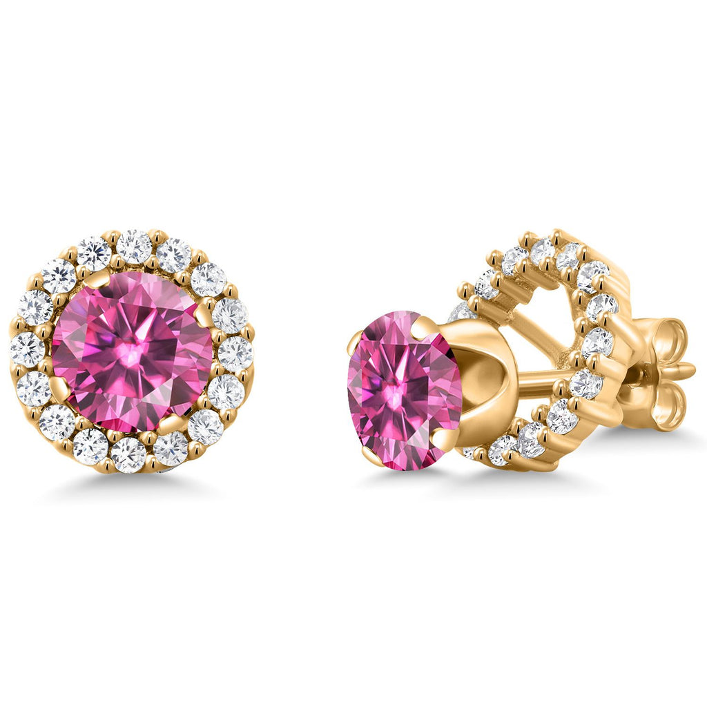 Gem Stone King 18K Yellow Gold Plated Silver Round 6MM Gemstone Birthstone Removable Jacket Stud Halo Earrings for Women