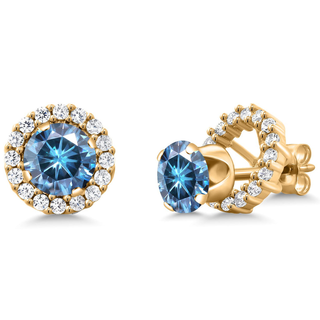 Persian Blue Moissanite - April_Earrings in 925 Yellow Gold Plated Silver