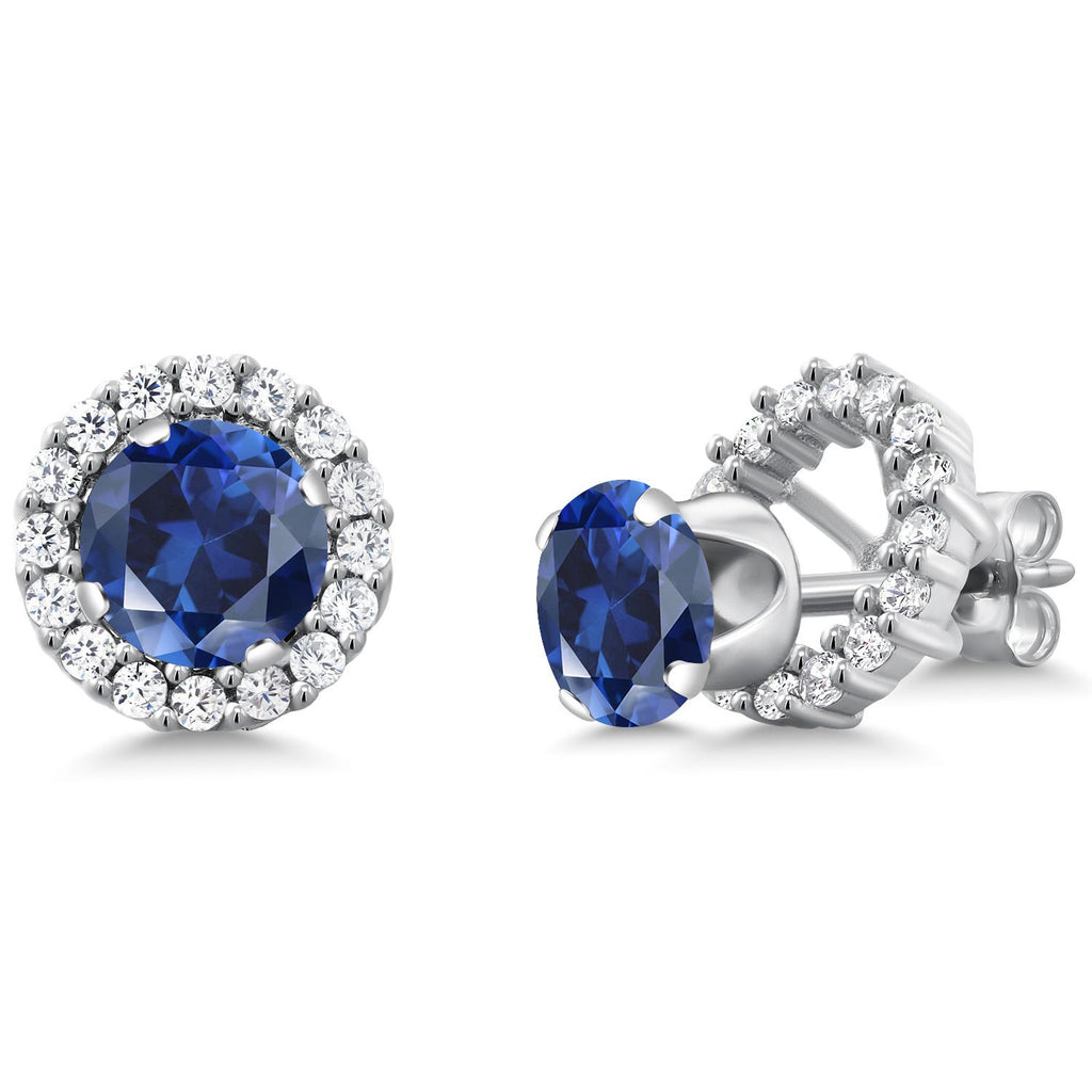 Blue Created Sapphire - September_Earrings in 925 Sterling Silver