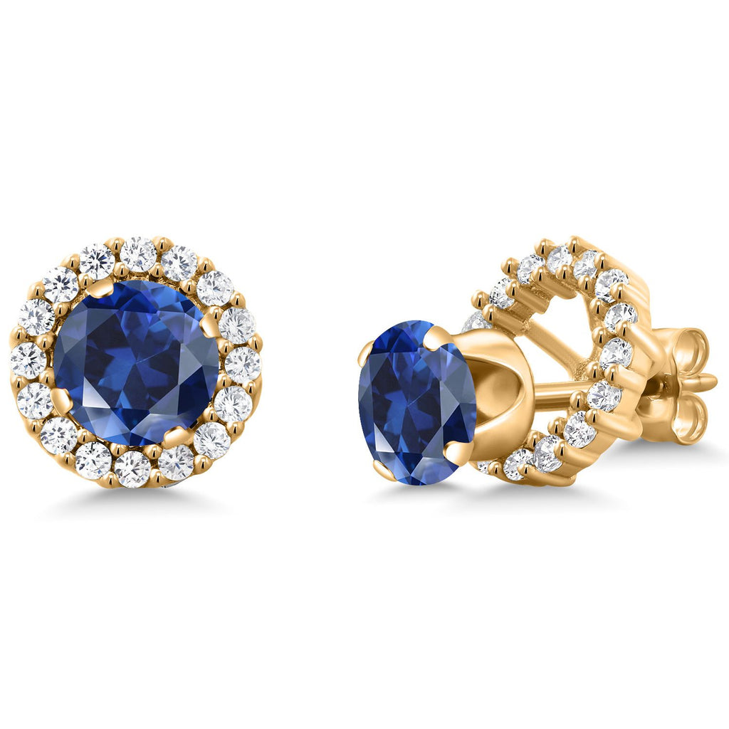Gem Stone King 18K Yellow Gold Plated Silver Round 6MM Gemstone Birthstone Removable Jacket Stud Halo Earrings for Women