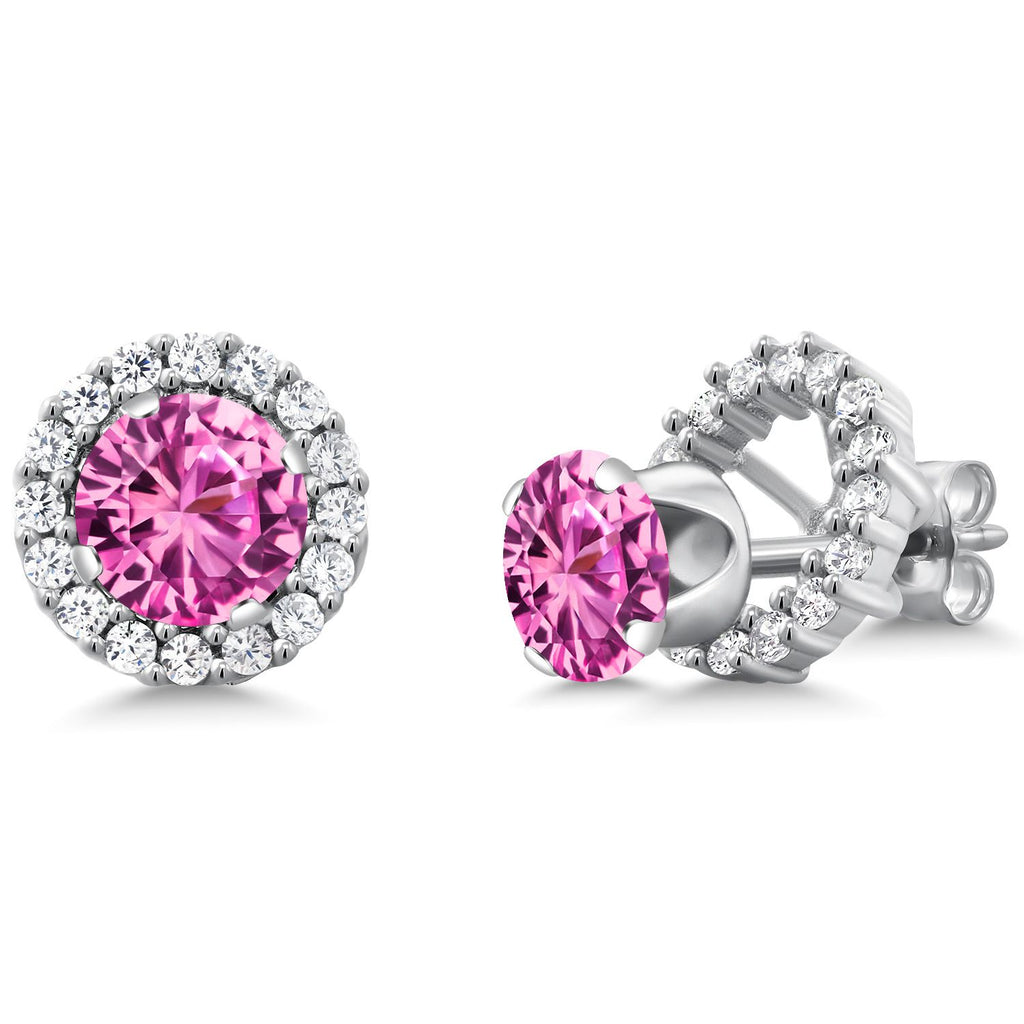 Pink Created Sapphire - September_Earrings in 925 Sterling Silver