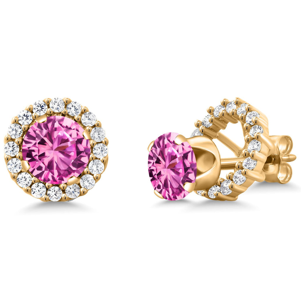 Pink Created Sapphire - September_Earrings in 925 Yellow Gold Plated Silver