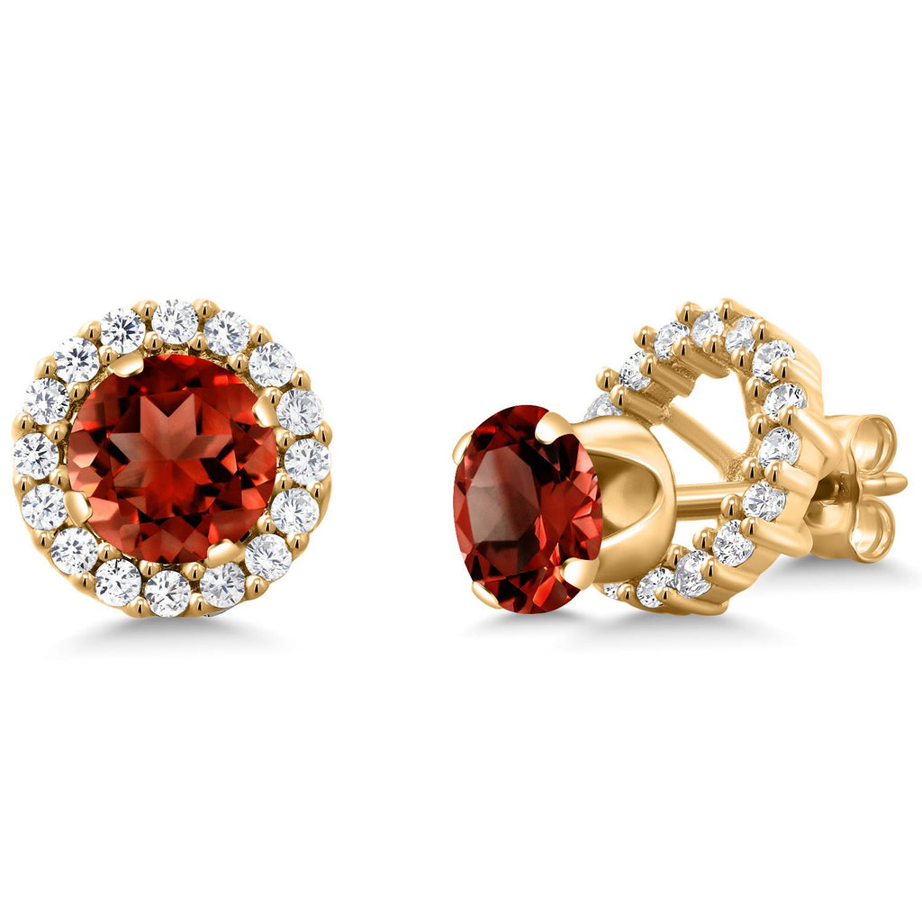 Gem Stone King 18K Yellow Gold Plated Silver Round 6MM Gemstone Birthstone Removable Jacket Stud Halo Earrings for Women