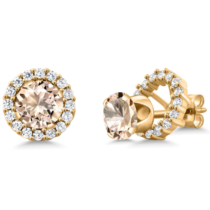 Gem Stone King 18K Yellow Gold Plated Silver Round 6MM Gemstone Birthstone Removable Jacket Stud Halo Earrings for Women