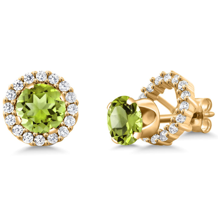 Gem Stone King 18K Yellow Gold Plated Silver Round 6MM Gemstone Birthstone Removable Jacket Stud Halo Earrings for Women