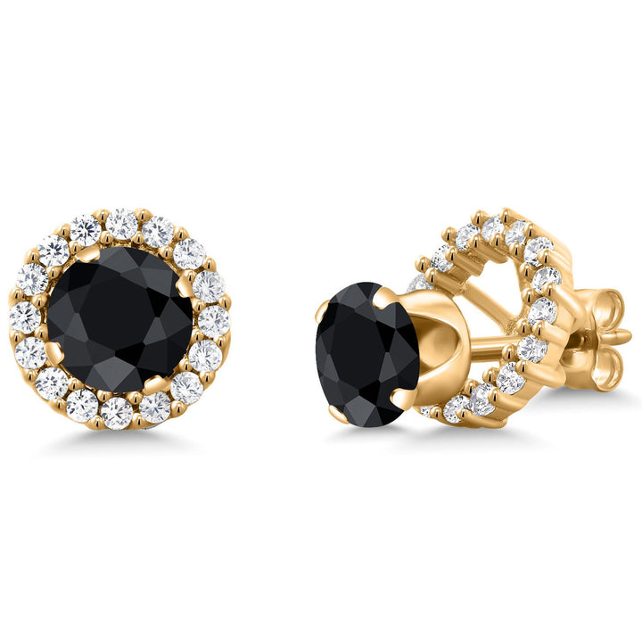 Gem Stone King 18K Yellow Gold Plated Silver Round 6MM Gemstone Birthstone Removable Jacket Stud Halo Earrings for Women