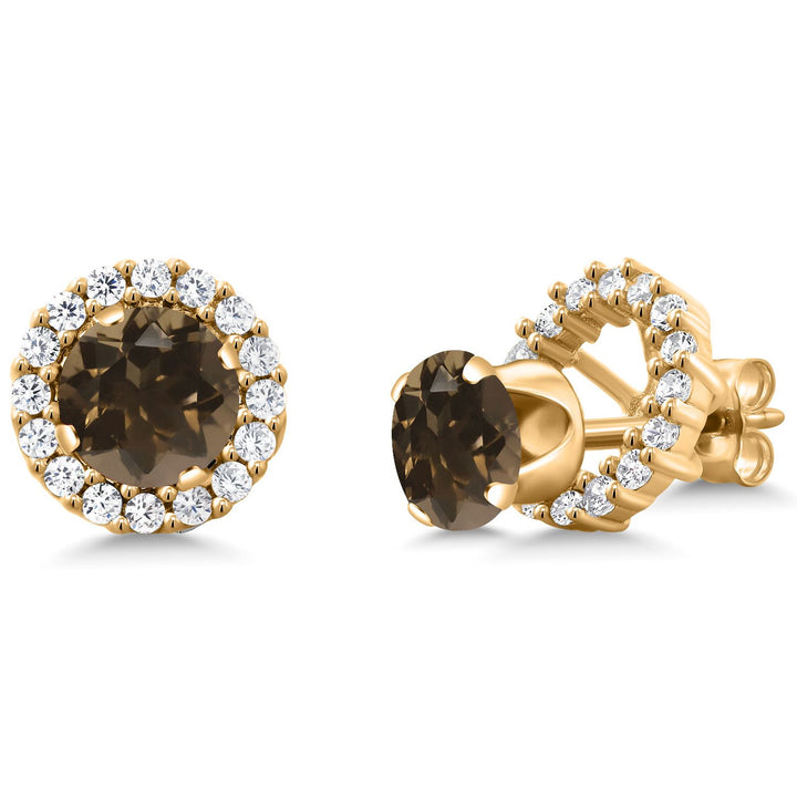 Gem Stone King 18K Yellow Gold Plated Silver Round 6MM Gemstone Birthstone Removable Jacket Stud Halo Earrings for Women