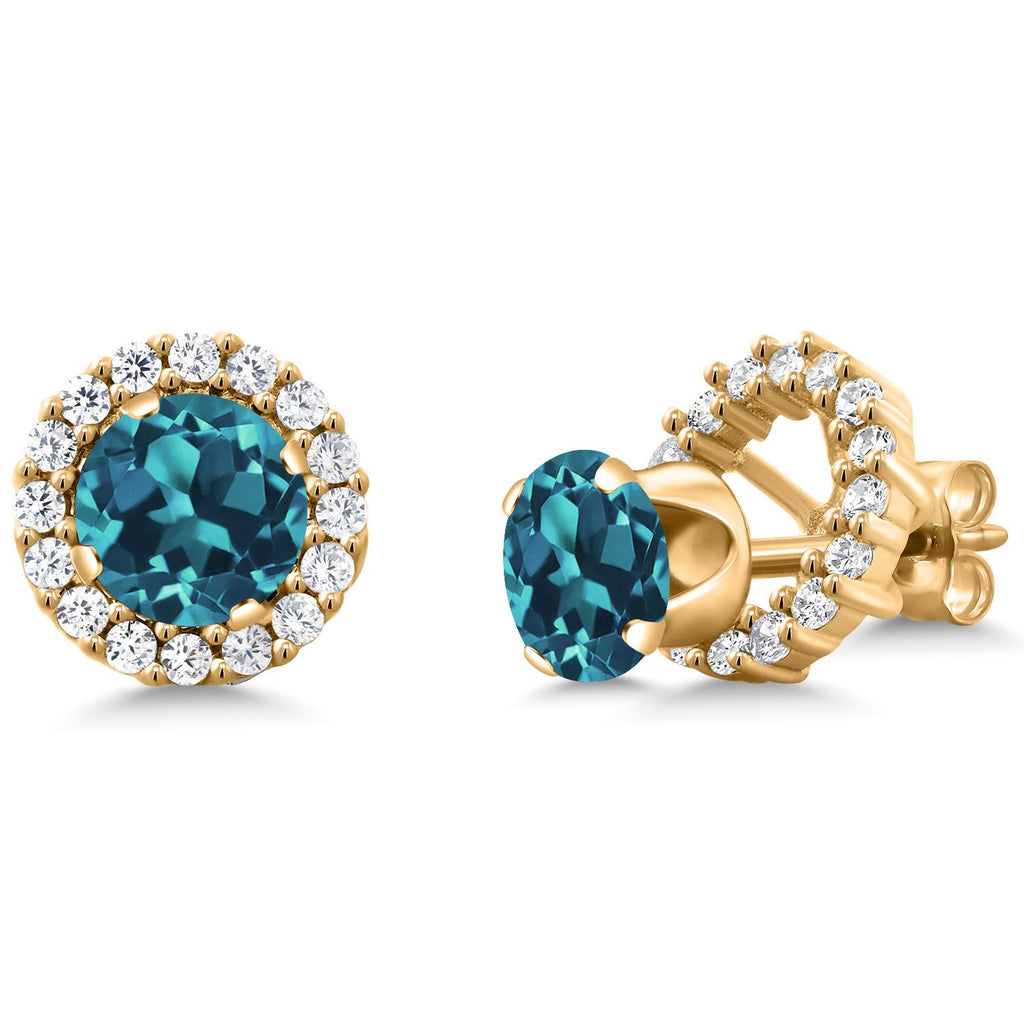 Gem Stone King 18K Yellow Gold Plated Silver Round 6MM Gemstone Birthstone Removable Jacket Stud Halo Earrings for Women