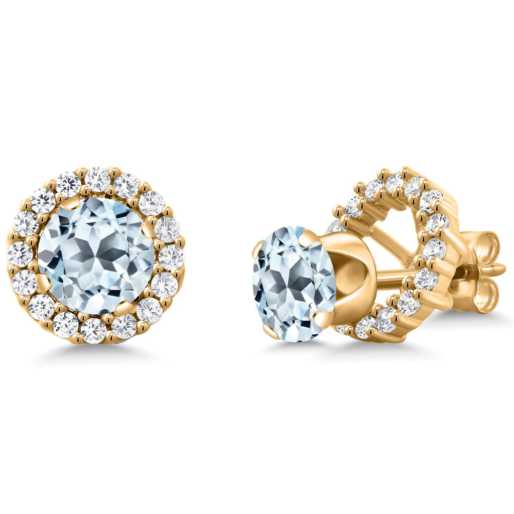 Gem Stone King 18K Yellow Gold Plated Silver Round 6MM Gemstone Birthstone Removable Jacket Stud Halo Earrings for Women