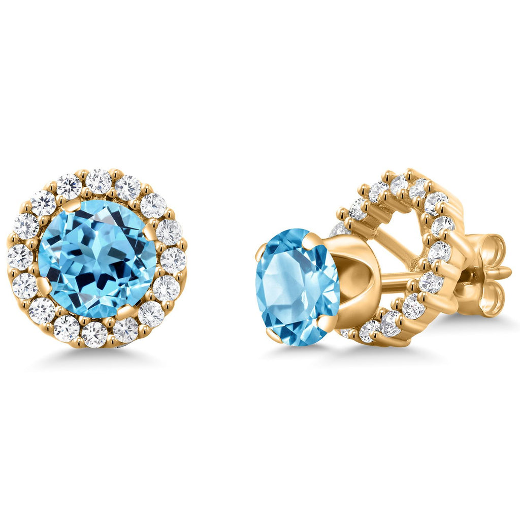 Swiss Blue Topaz - November_Earrings in 925 Yellow Gold Plated Silver