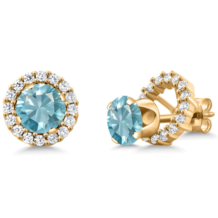 Gem Stone King 18K Yellow Gold Plated Silver Round 6MM Gemstone Birthstone Removable Jacket Stud Halo Earrings for Women