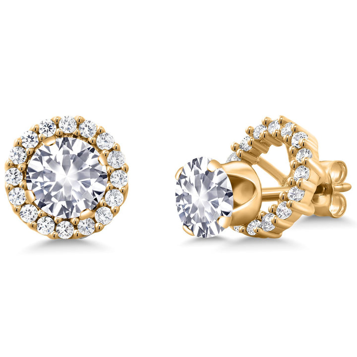 White Created Sapphire - September_Earrings in 925 Yellow Gold Plated Silver