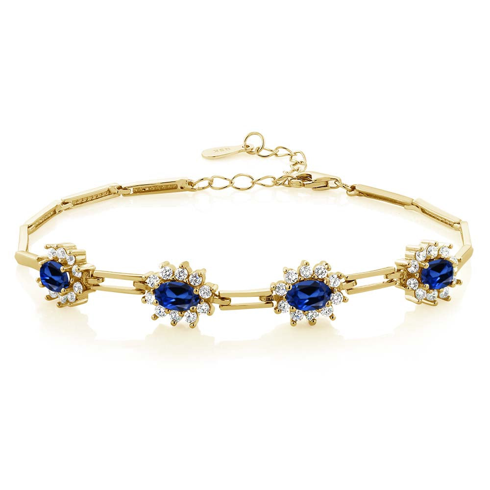 Blue Created Sapphire - September_Bracelet in 925 Yellow Gold Plated Silver
