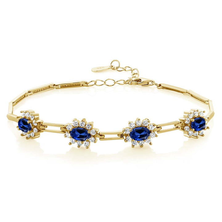 Blue Created Sapphire - September_Bracelet in 925 Yellow Gold Plated Silver