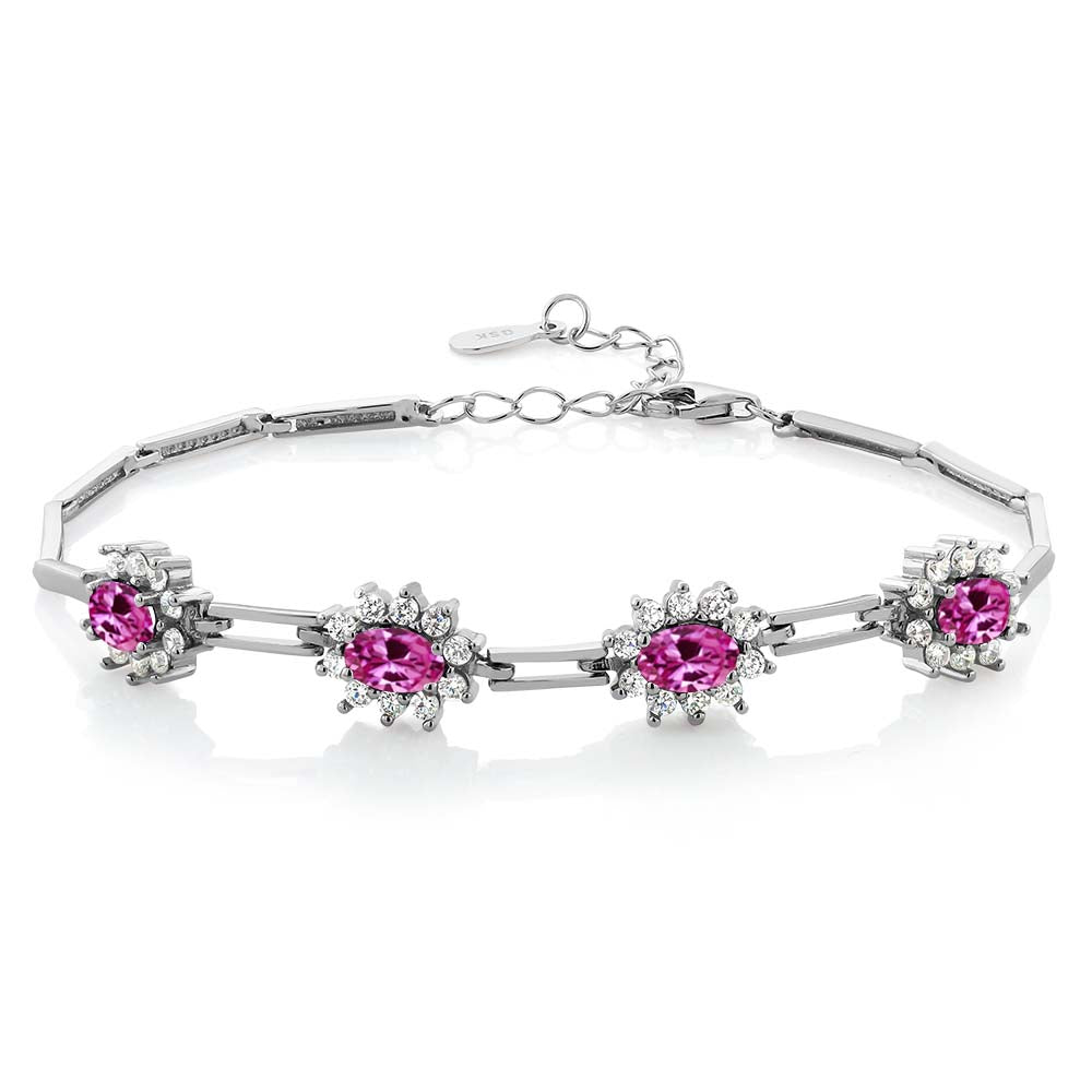 Pink Created Sapphire - September_Bracelet in 925 Sterling Silver