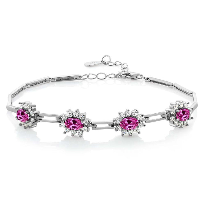 Pink Created Sapphire - September_Bracelet in 925 Sterling Silver