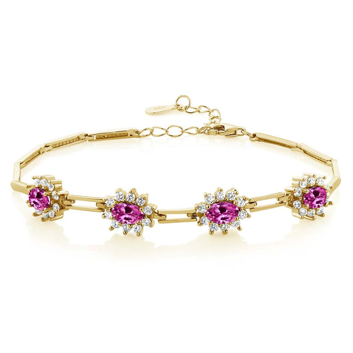 Pink Created Sapphire - September_Bracelet in 925 Yellow Gold Plated Silver