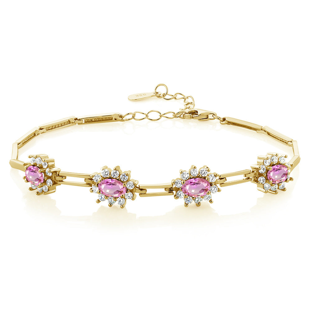 Pink Sapphire - September_Bracelet in 925 Yellow Gold Plated Silver