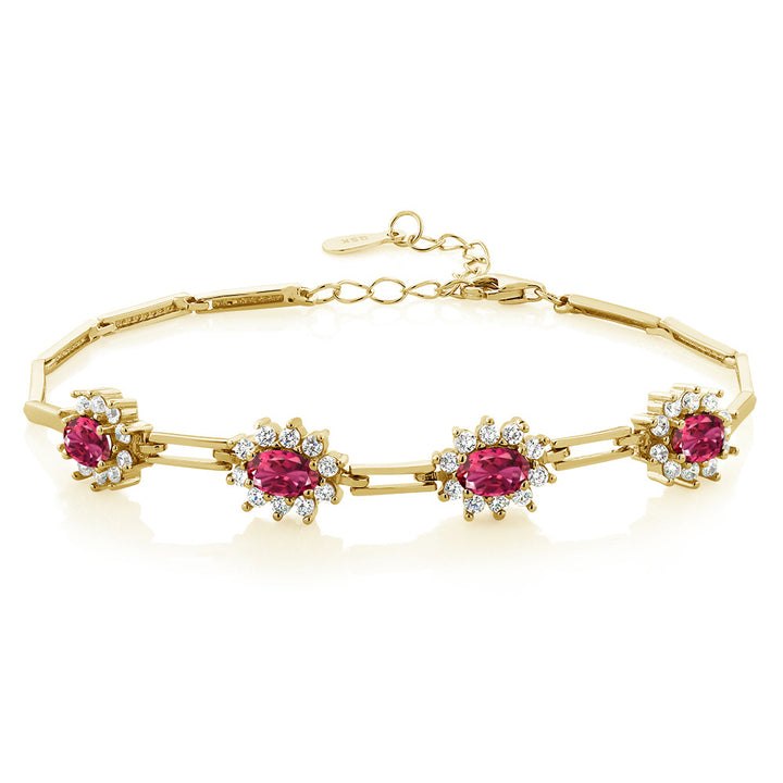 Pink Tourmaline - October_Bracelet in 925 Yellow Gold Plated Silver