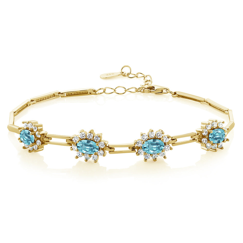 Blue Zircon_Bracelet in 925 Yellow Gold Plated Silver