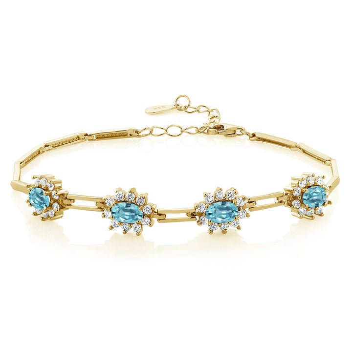 Blue Zircon_Bracelet in 925 Yellow Gold Plated Silver