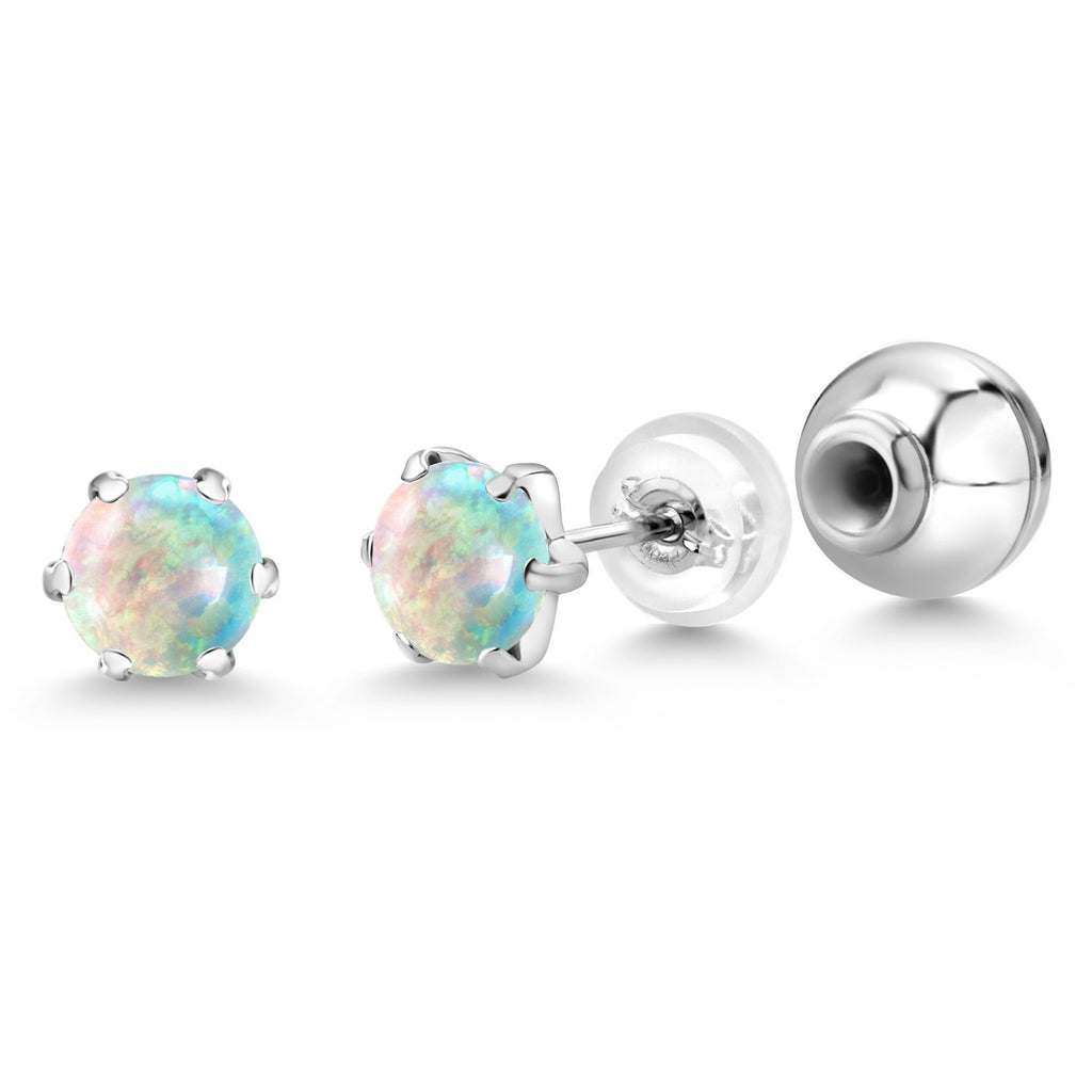 White Simulated Opal - October_Earrings in Platinum