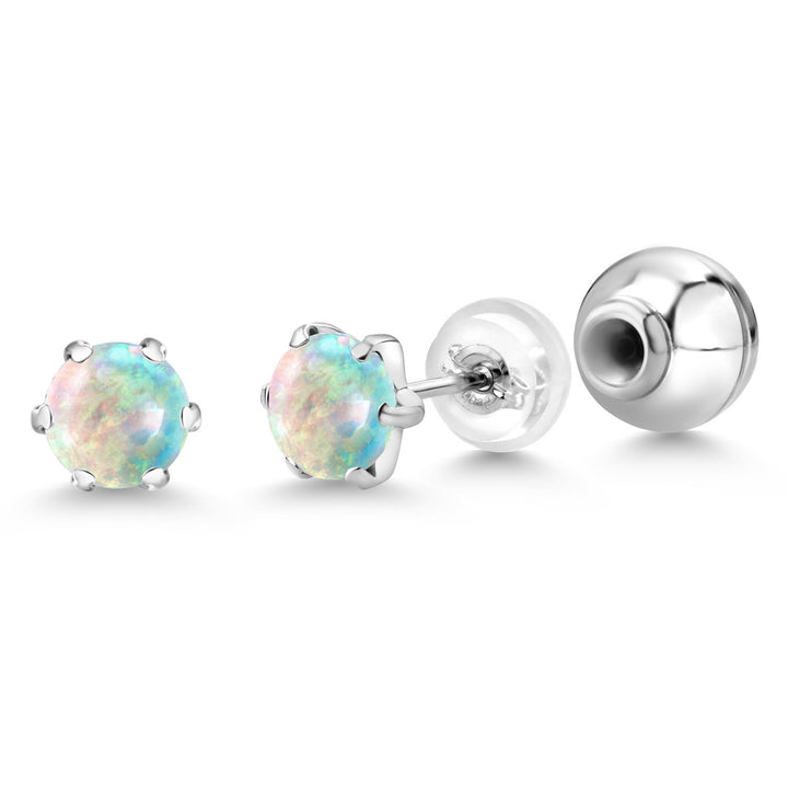 White Simulated Opal - October_Earrings in Platinum