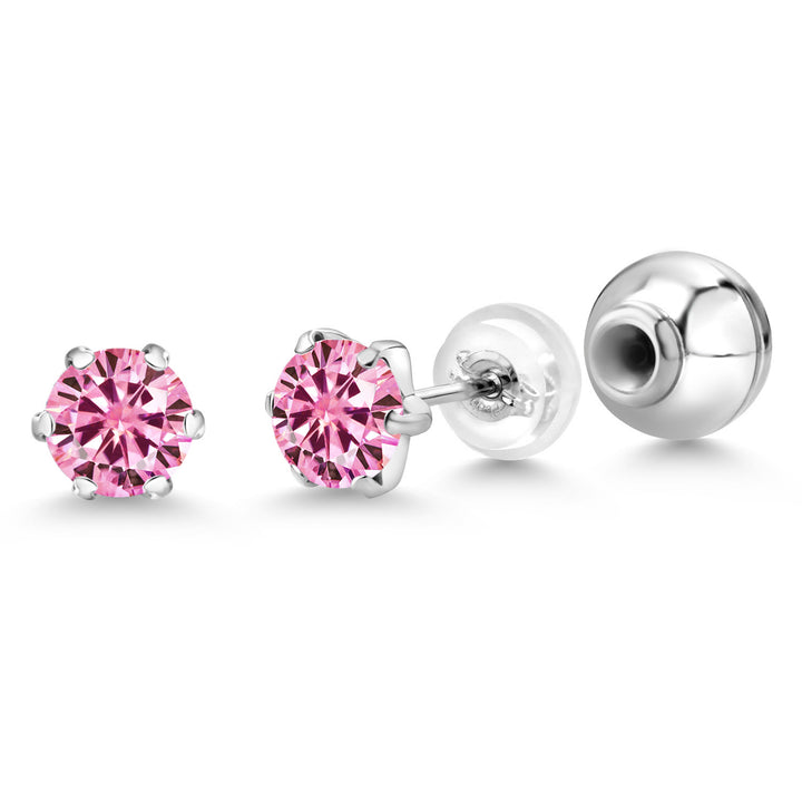 Pink Moissanite - April_Earrings in Platinum