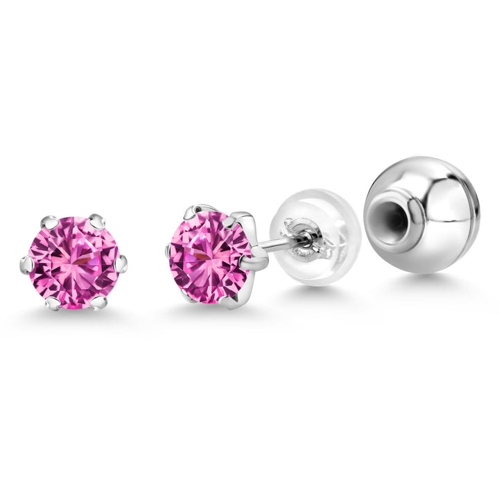 Pink Created Sapphire - September_Earrings in Platinum