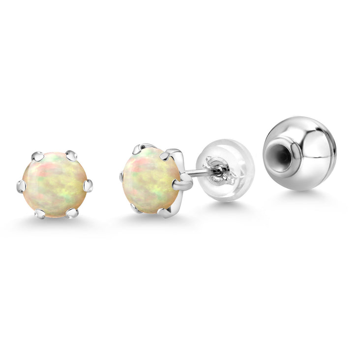 Ethiopian Opal-Cabochon - October_Earrings in Platinum