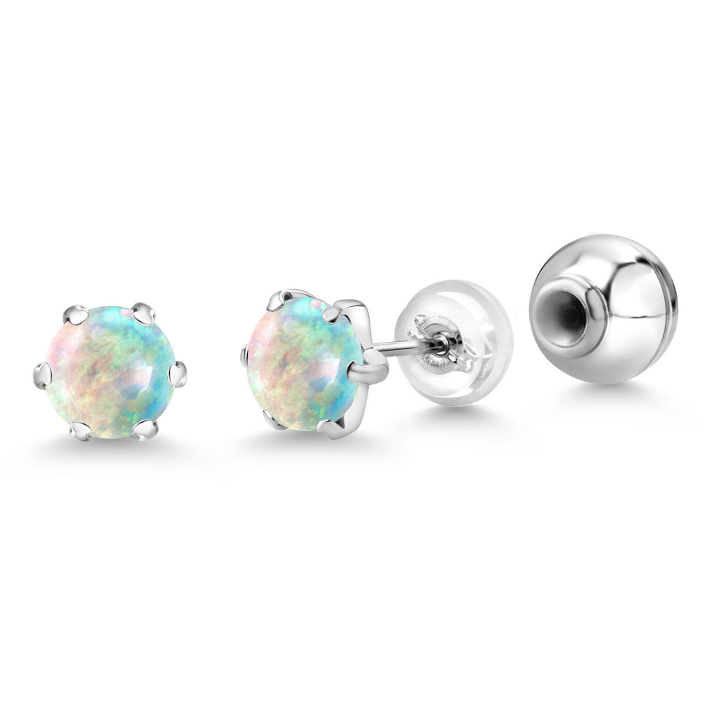 White Opal-Cabochon - October_Earrings in Platinum