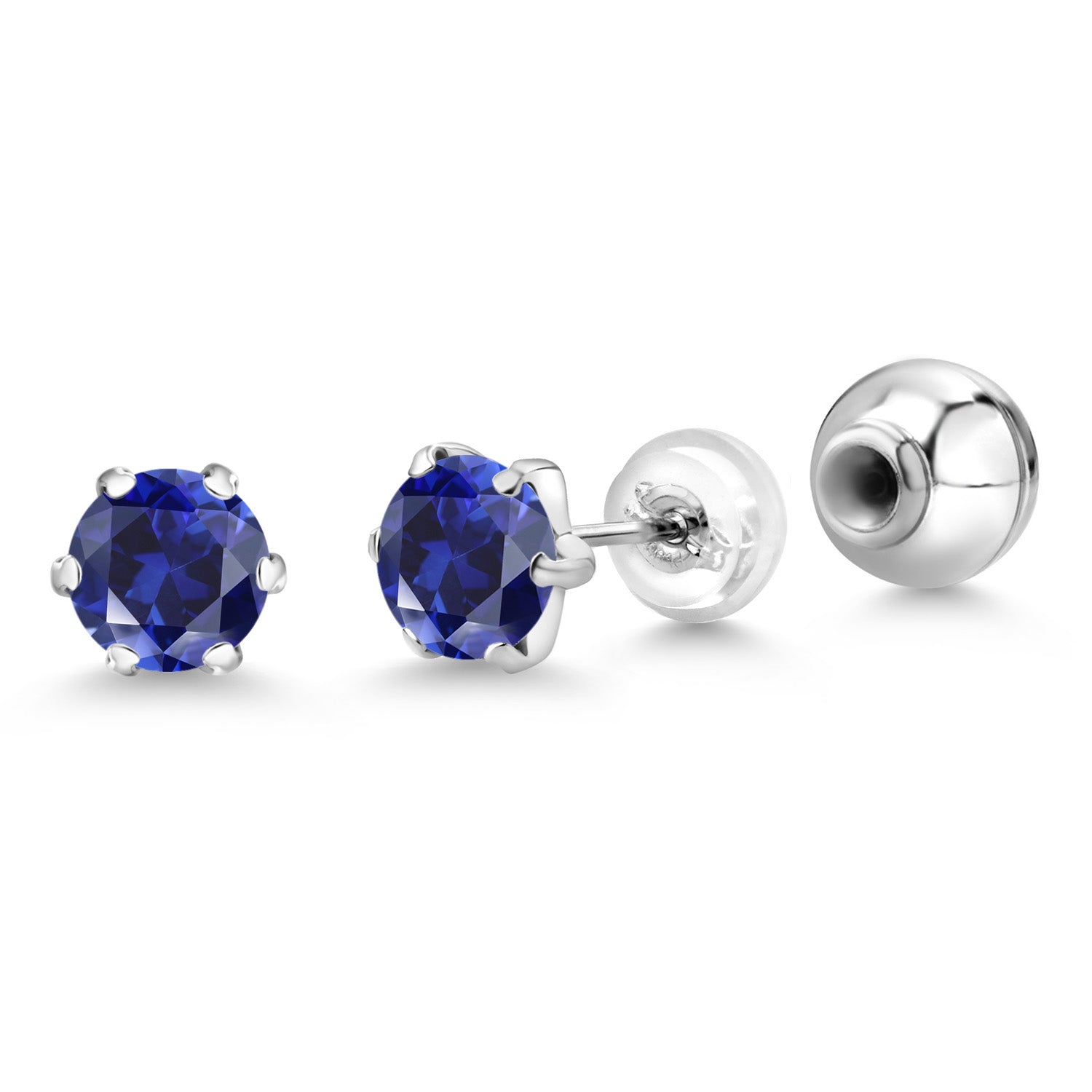 Blue Created Sapphire - September_Earrings in Platinum