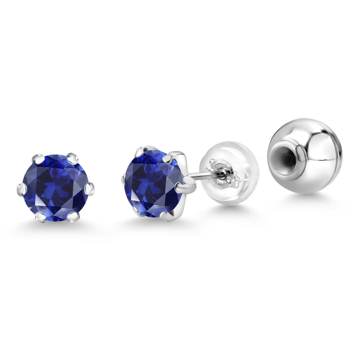 Blue Created Sapphire - September_Earrings in Platinum
